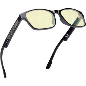 Unisex Black Sleek Frame Yellow Lens Digital Interface Futuristic Smart Glasses